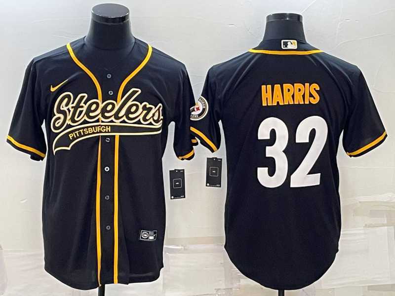 Mens Pittsburgh Steelers #32 Franco Harris Black With Patch Cool Base Stitched Baseball Jersey